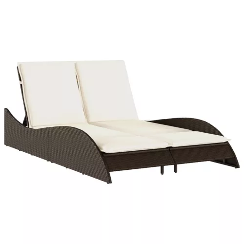  barna polyrattan napozóágy párnákkal 114x205x73 cm