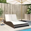  barna polyrattan napozóágy párnákkal 114x205x73 cm