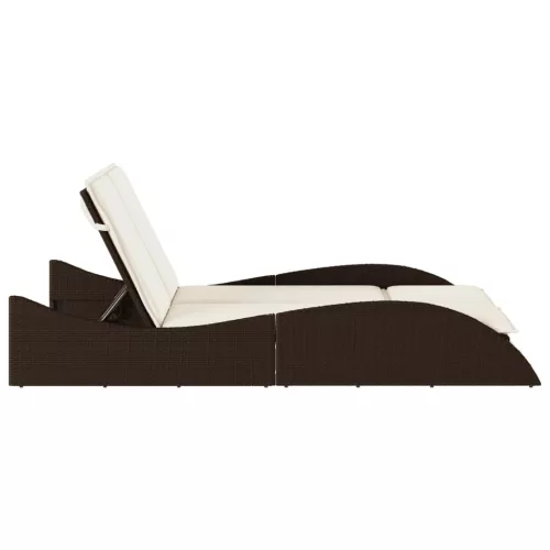  barna polyrattan napozóágy párnákkal 114x205x73 cm