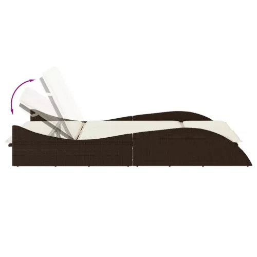  barna polyrattan napozóágy párnákkal 114x205x73 cm
