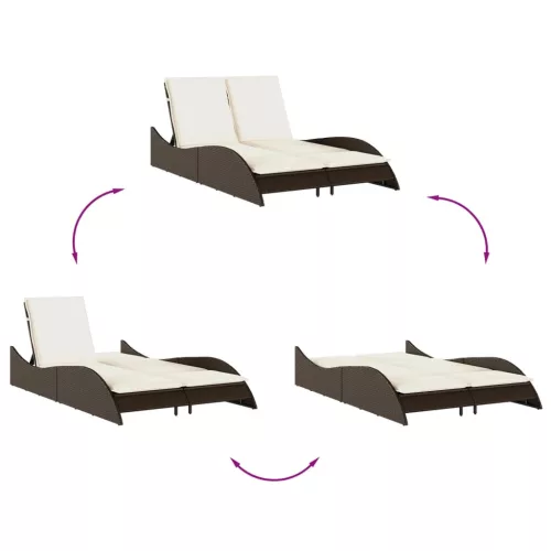  barna polyrattan napozóágy párnákkal 114x205x73 cm