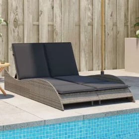  szürke polyrattan napozóágy párnákkal 114x205x73 cm