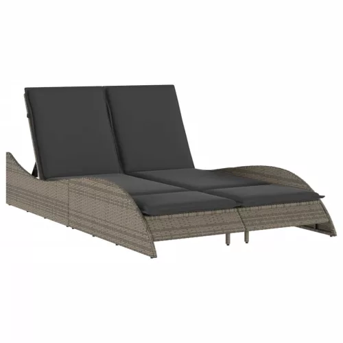  szürke polyrattan napozóágy párnákkal 114x205x73 cm