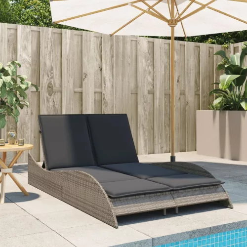  szürke polyrattan napozóágy párnákkal 114x205x73 cm