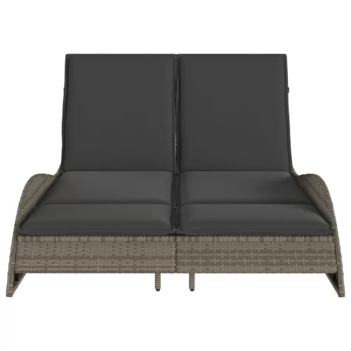 szürke polyrattan napozóágy párnákkal 114x205x73 cm