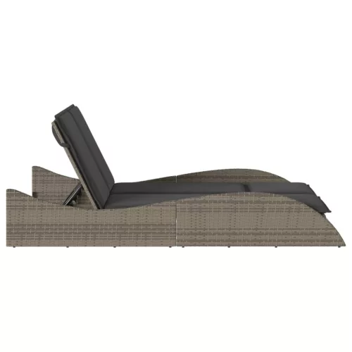  szürke polyrattan napozóágy párnákkal 114x205x73 cm