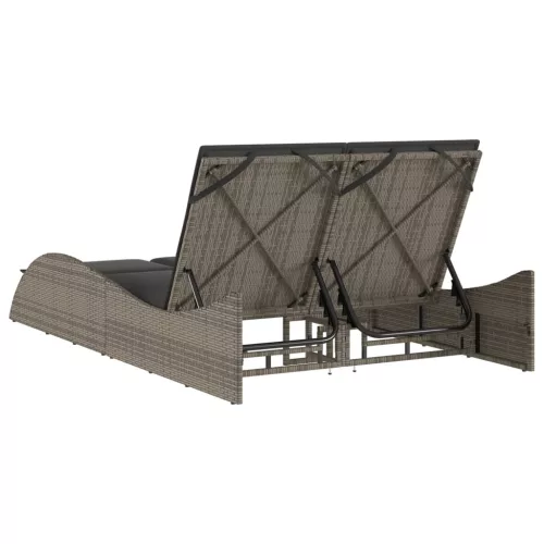  szürke polyrattan napozóágy párnákkal 114x205x73 cm