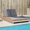 bézs polyrattan napozóágy párnákkal 114x205x73 cm