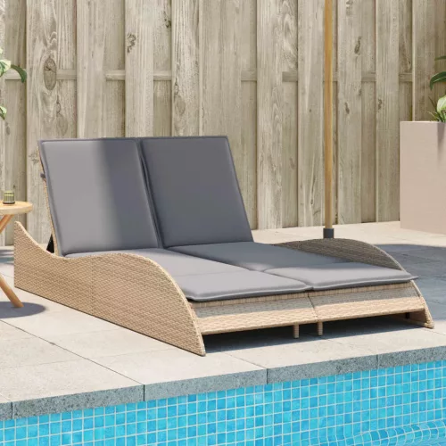  bézs polyrattan napozóágy párnákkal 114x205x73 cm