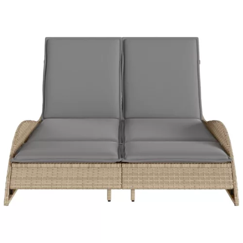  bézs polyrattan napozóágy párnákkal 114x205x73 cm