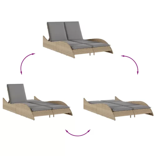  bézs polyrattan napozóágy párnákkal 114x205x73 cm