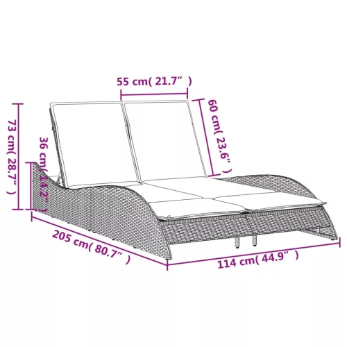  bézs polyrattan napozóágy párnákkal 114x205x73 cm