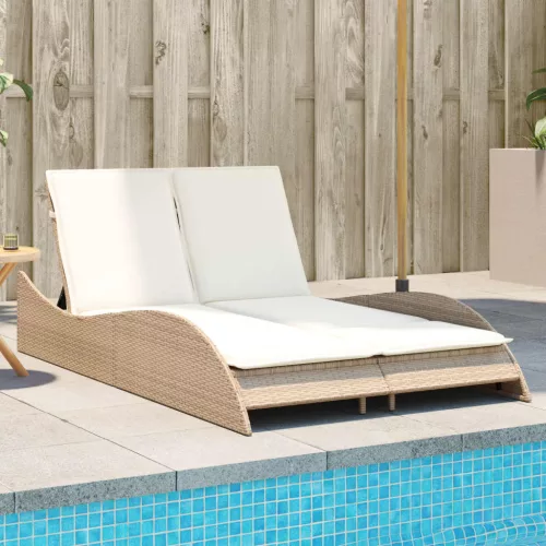  bézs polyrattan napozóágy párnákkal 114x205x73 cm