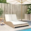  bézs polyrattan napozóágy párnákkal 114x205x73 cm