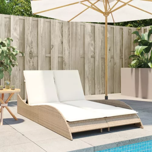  bézs polyrattan napozóágy párnákkal 114x205x73 cm