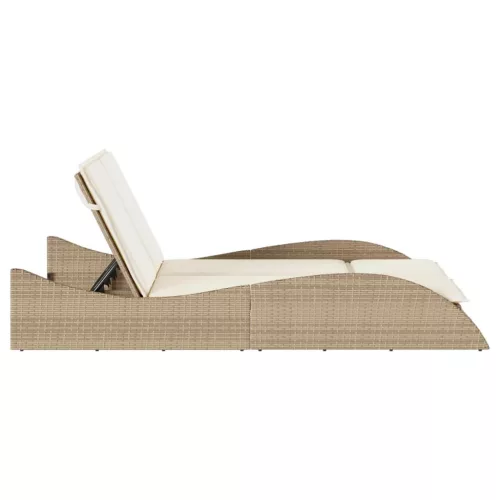  bézs polyrattan napozóágy párnákkal 114x205x73 cm