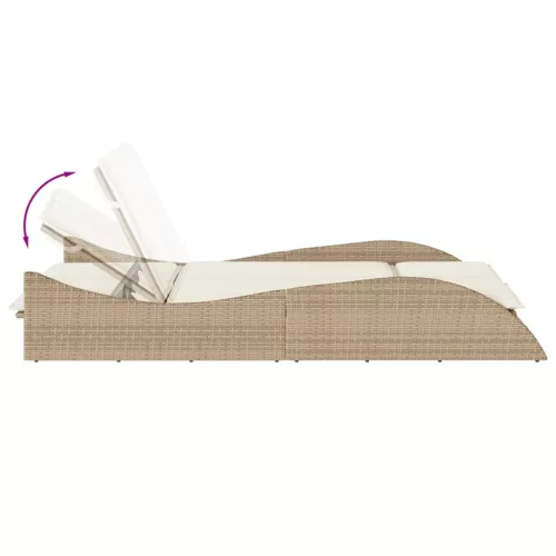  bézs polyrattan napozóágy párnákkal 114x205x73 cm