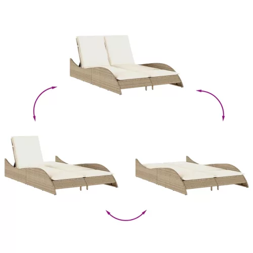 bézs polyrattan napozóágy párnákkal 114x205x73 cm