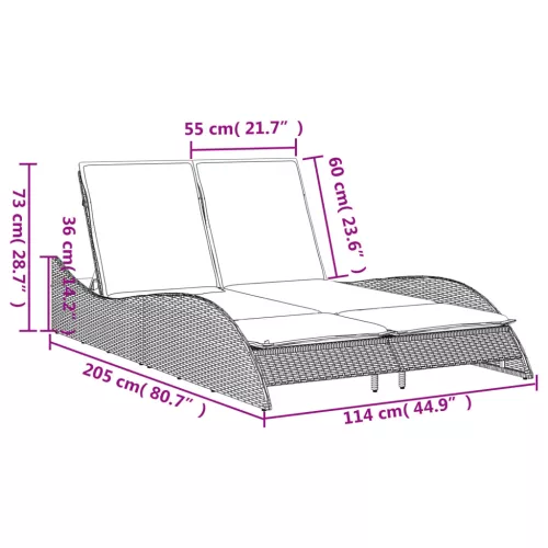  bézs polyrattan napozóágy párnákkal 114x205x73 cm