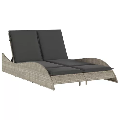  világosszürke polyrattan napozóágy párnákkal 114x205x73 cm
