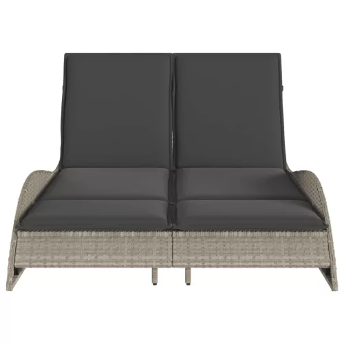  világosszürke polyrattan napozóágy párnákkal 114x205x73 cm