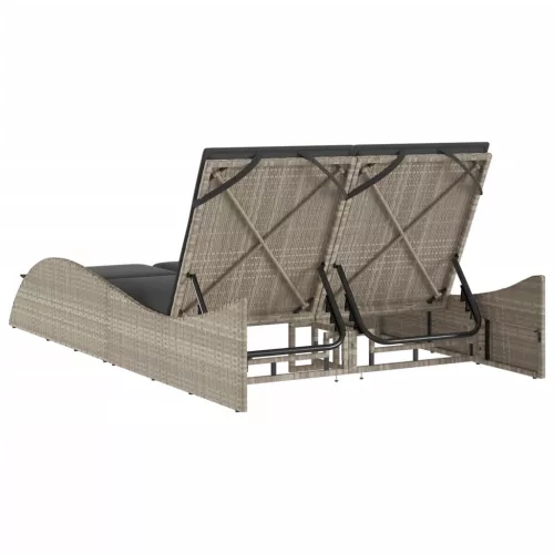  világosszürke polyrattan napozóágy párnákkal 114x205x73 cm