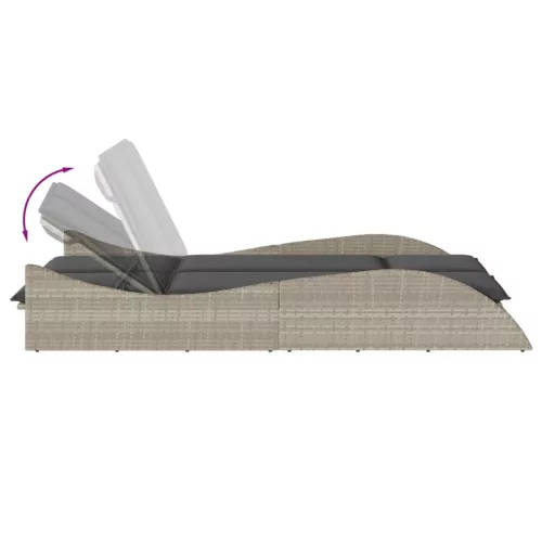  világosszürke polyrattan napozóágy párnákkal 114x205x73 cm