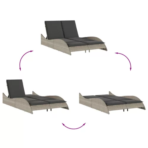  világosszürke polyrattan napozóágy párnákkal 114x205x73 cm