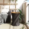  fekete polyrattan és tömör fa kerti dob alakú kisasztal