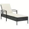  fekete polyrattan napozóágy párnával 63x200x81 cm