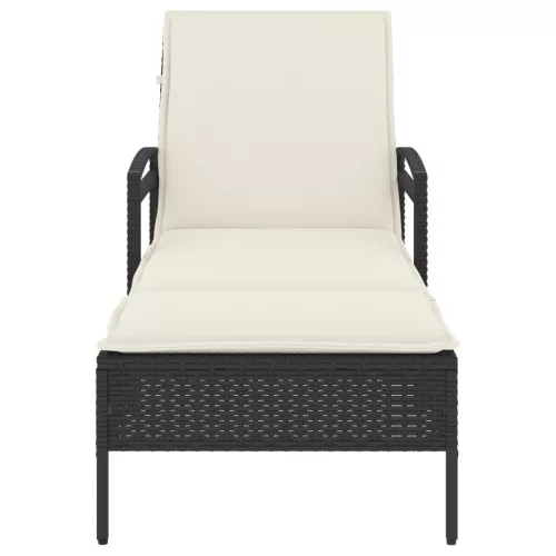  fekete polyrattan napozóágy párnával 63x200x81 cm