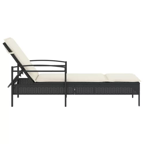  fekete polyrattan napozóágy párnával 63x200x81 cm