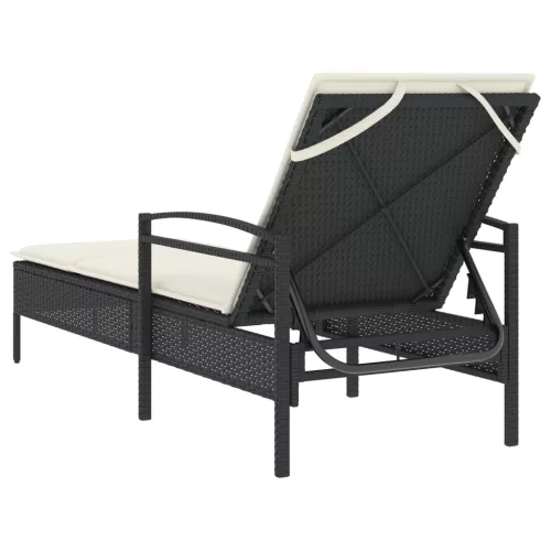  fekete polyrattan napozóágy párnával 63x200x81 cm