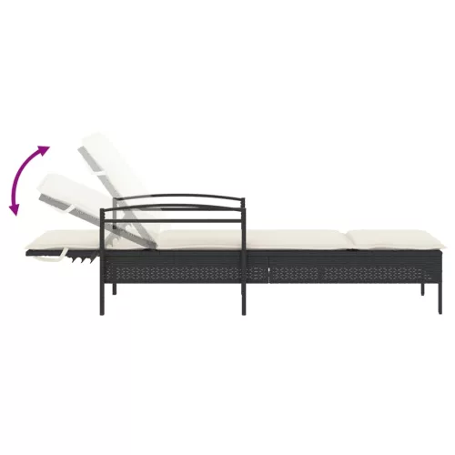  fekete polyrattan napozóágy párnával 63x200x81 cm