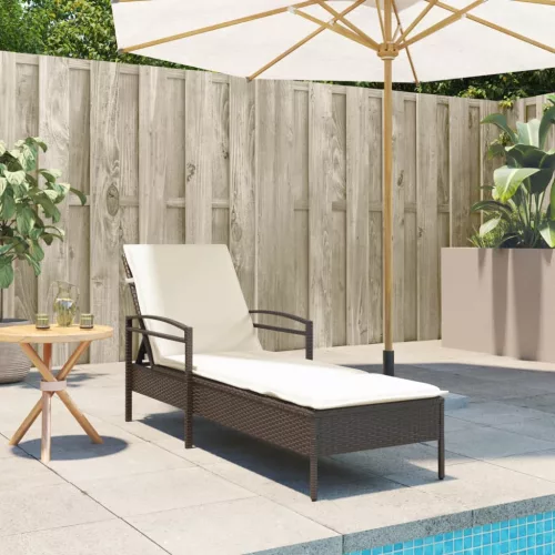  barna polyrattan napozóágy párnával 63x200x81 cm