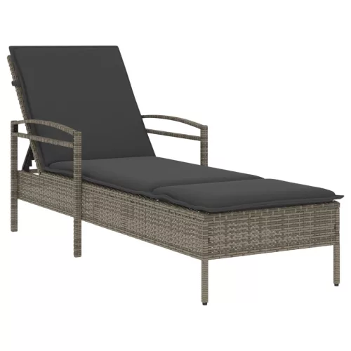  szürke polyrattan napozóágy párnával 63x200x81 cm