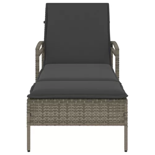  szürke polyrattan napozóágy párnával 63x200x81 cm