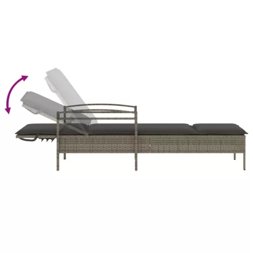  szürke polyrattan napozóágy párnával 63x200x81 cm