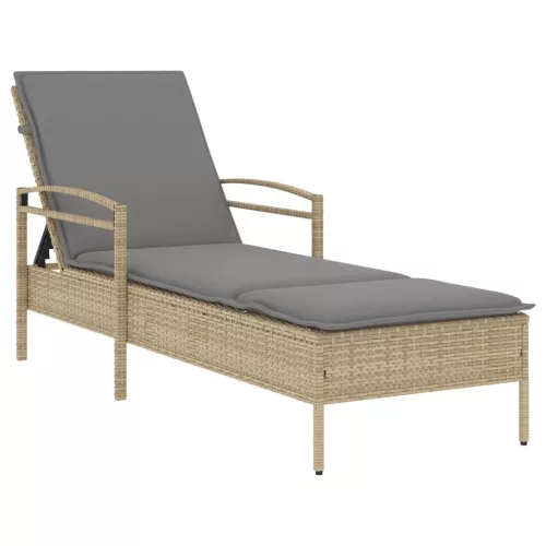  bézs polyrattan napozóágy párnával 63x200x81 cm