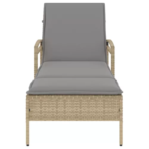  bézs polyrattan napozóágy párnával 63x200x81 cm