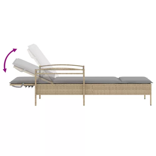  bézs polyrattan napozóágy párnával 63x200x81 cm