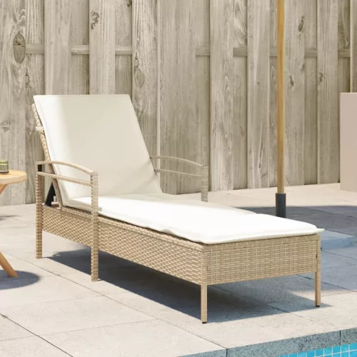  bézs polyrattan napozóágy párnával 63x200x81 cm