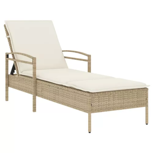  bézs polyrattan napozóágy párnával 63x200x81 cm