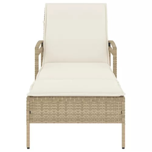  bézs polyrattan napozóágy párnával 63x200x81 cm