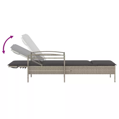  világosszürke polyrattan napozóágy párnával 63x200x81 cm
