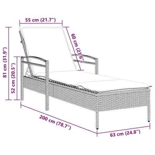  szürke napozóágy párnával 63 x 200 x 81 cm polyrattan (csak az USA-ban)