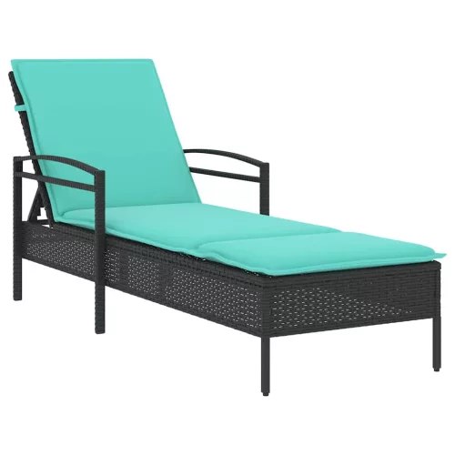  fekete napozóágy párnával 63x200x81 cm polyrattan (csak az USA-ban)