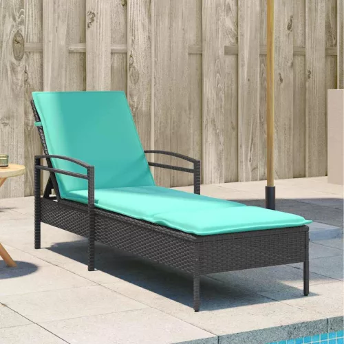  fekete napozóágy párnával 63x200x81 cm polyrattan (csak az USA-ban)