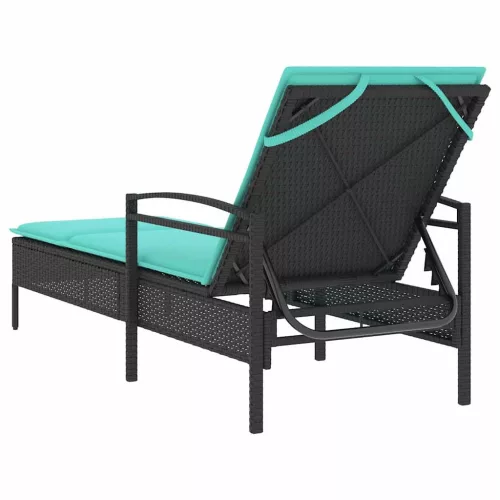  fekete napozóágy párnával 63x200x81 cm polyrattan (csak az USA-ban)