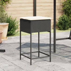  2 db fekete polyrattan kerti bárszék párnával